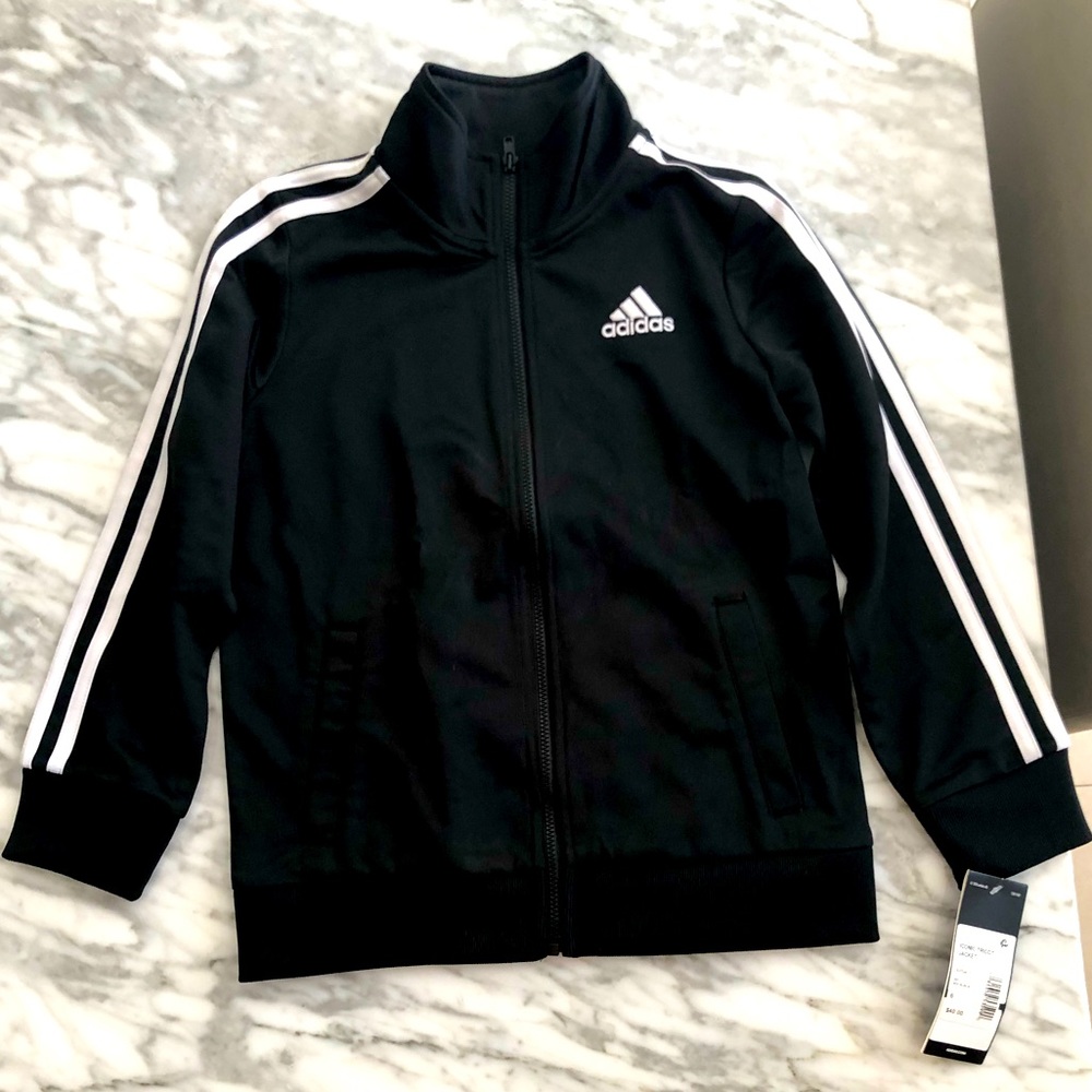 NWT boys black and white Adidas track jacket